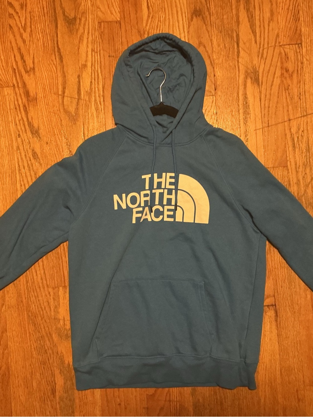 The North Face Men's Teal Crewneck Hoodie with Cream Logo